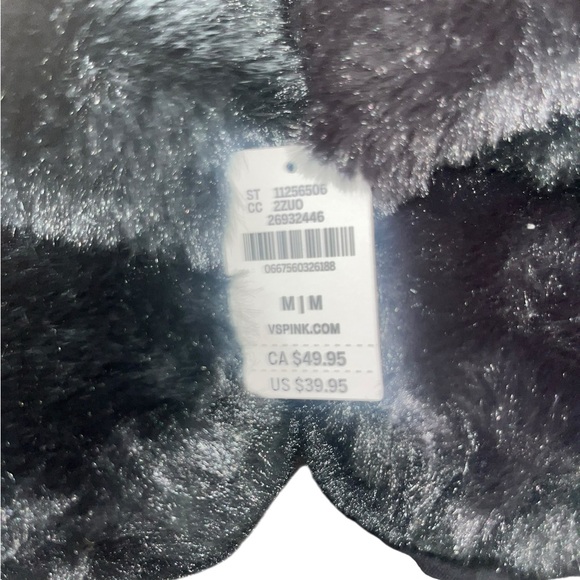 PINK Victoria's Secret Black Faux Fur Slippers Women Medium - Picture 5 of 5